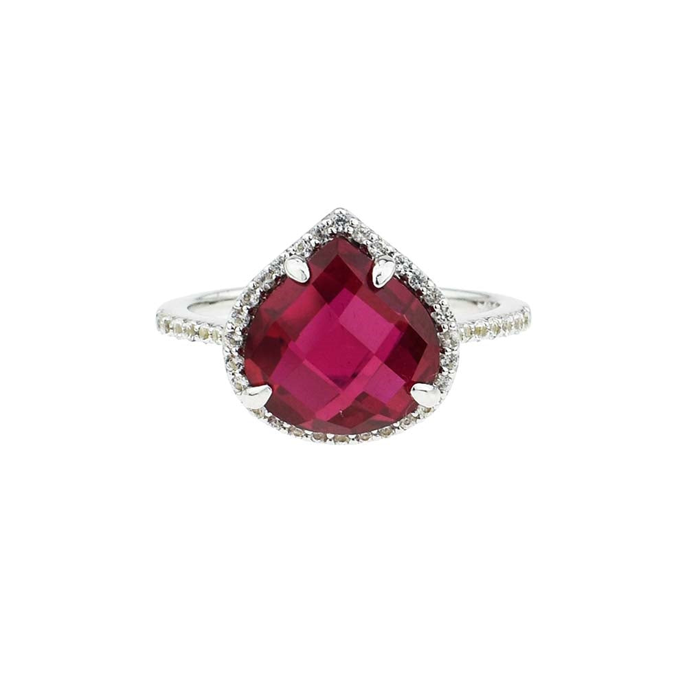 Sterling Silver Created Ruby And White Topaz Heart Shape Ring