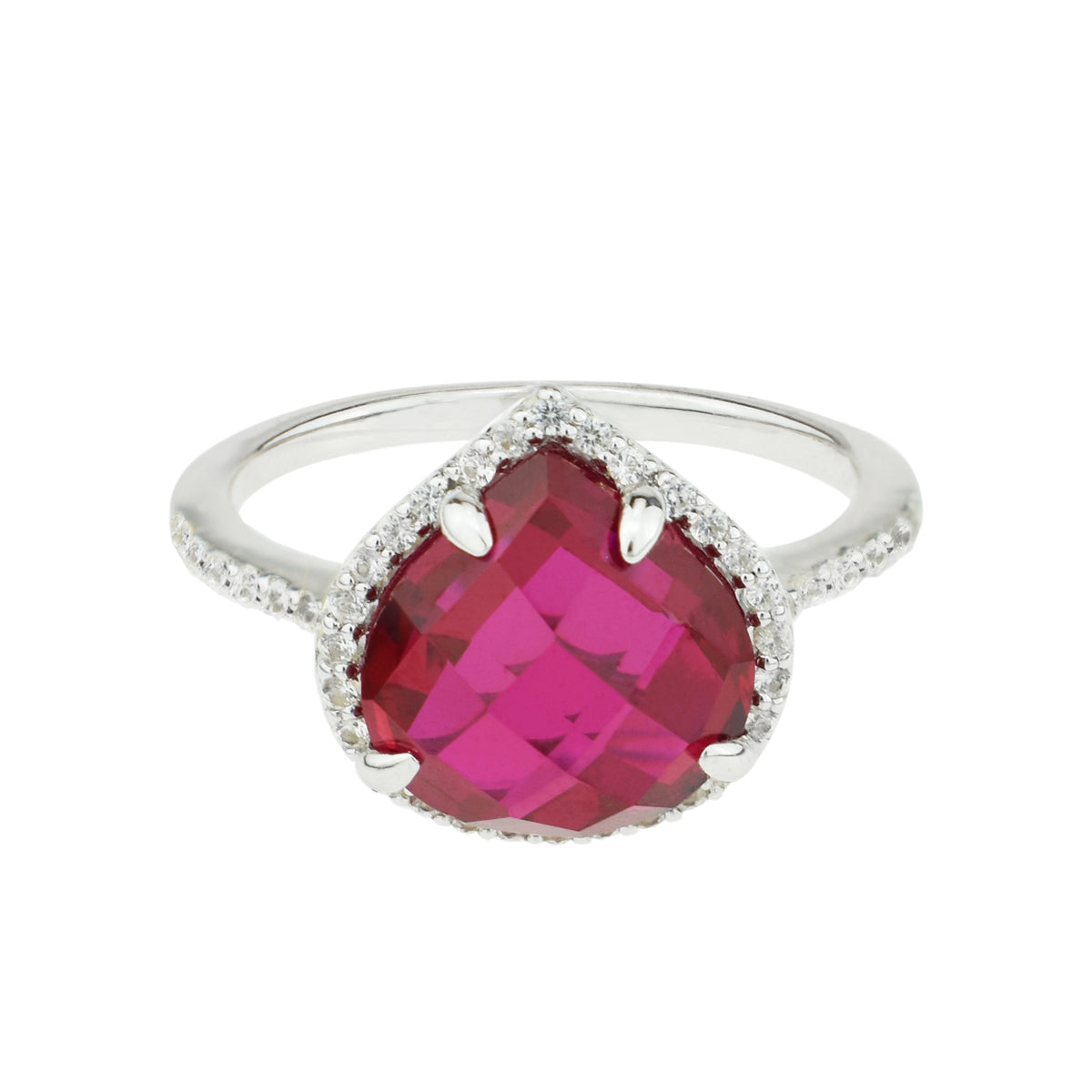 Sterling Silver Lab Grown Ruby & White Topaz Heart Shape Ring