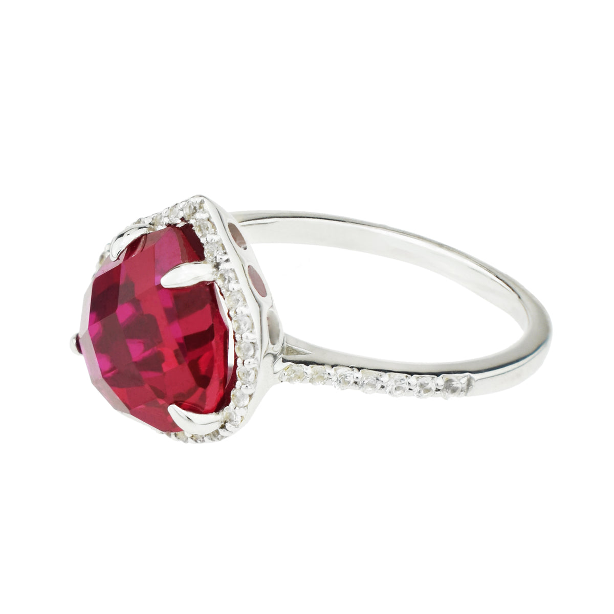 Sterling Silver Lab Grown Ruby & White Topaz Heart Shape Ring