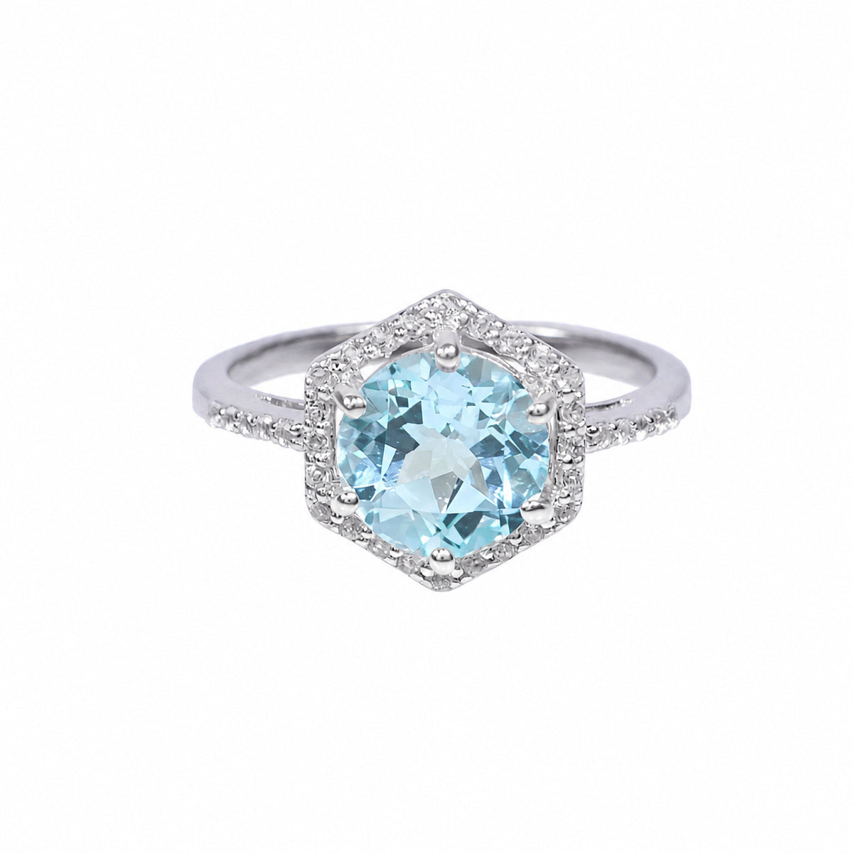 Sterling Silver Blue & White Topaz Hexagon Ring