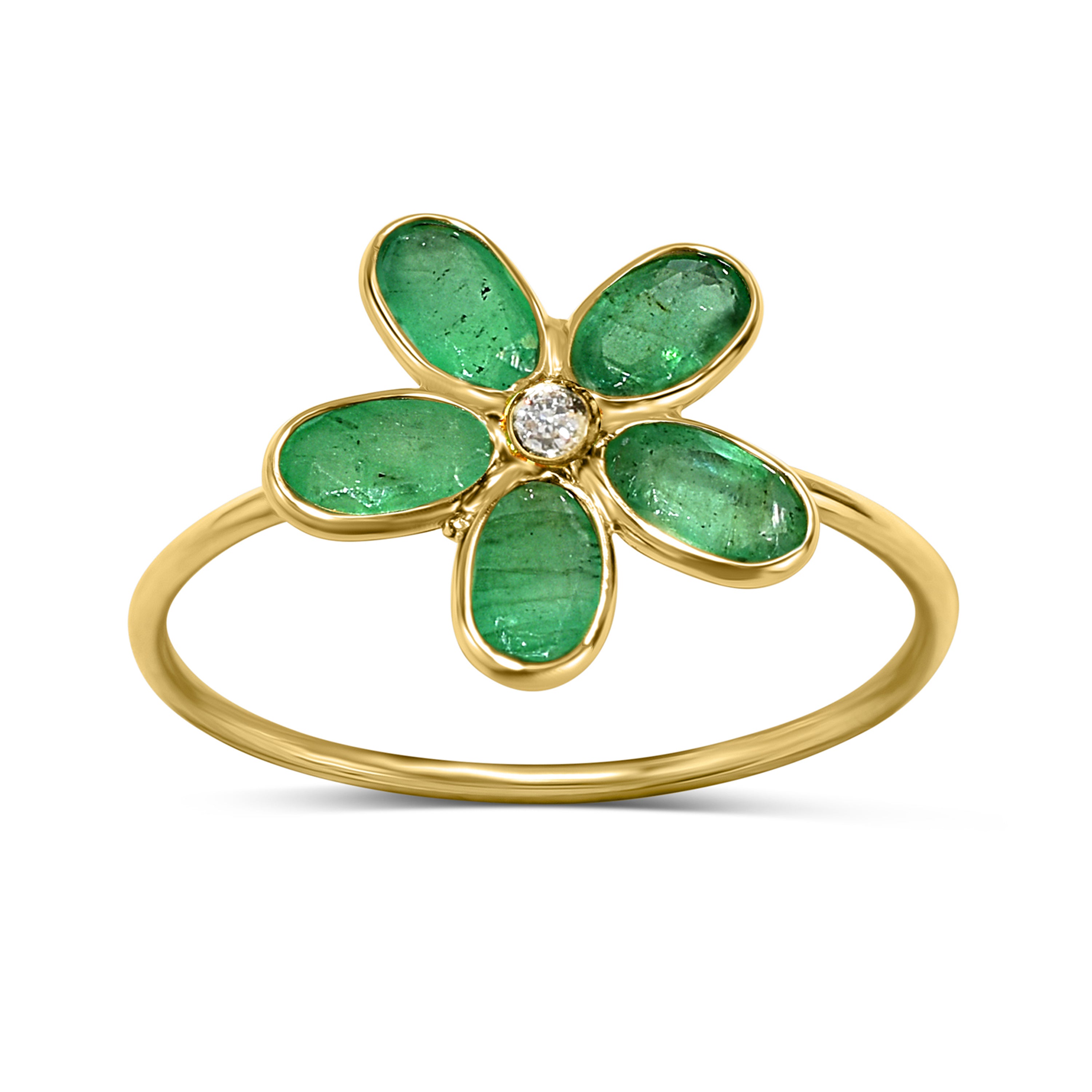 18k Emerald Diamond Flower Earring Ring Set