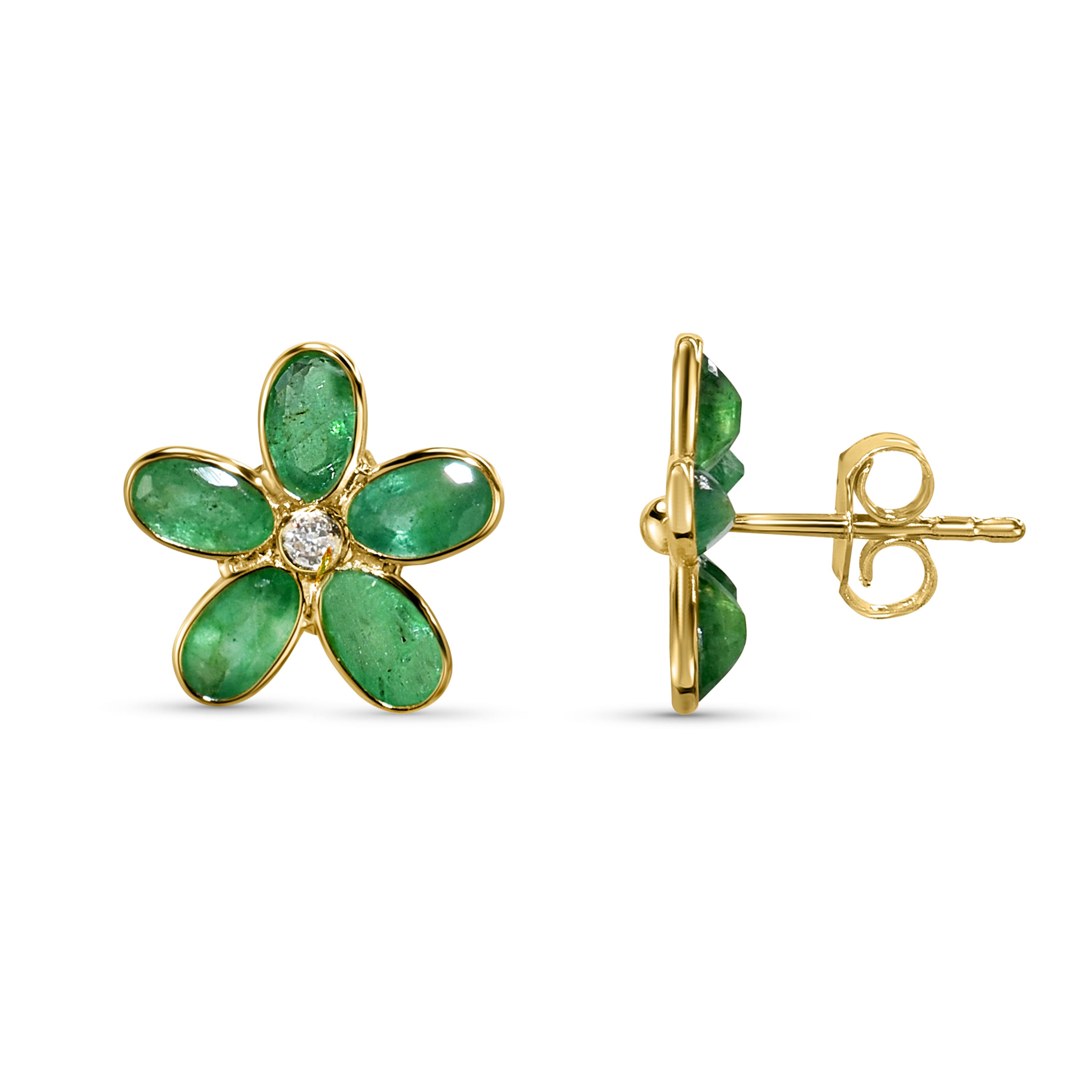 18k Emerald Diamond Flower Earring Ring Set