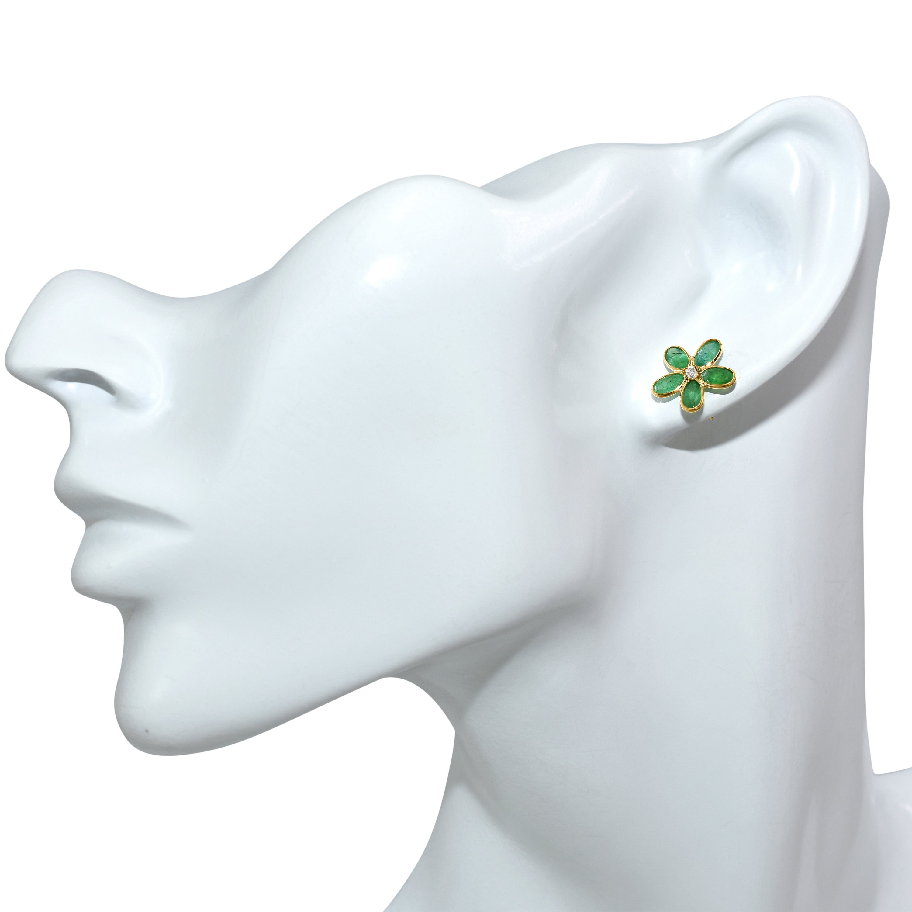 18k Emerald Diamond Flower Earring Ring Set
