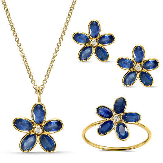 18k Sapphire Diamond Flower Set