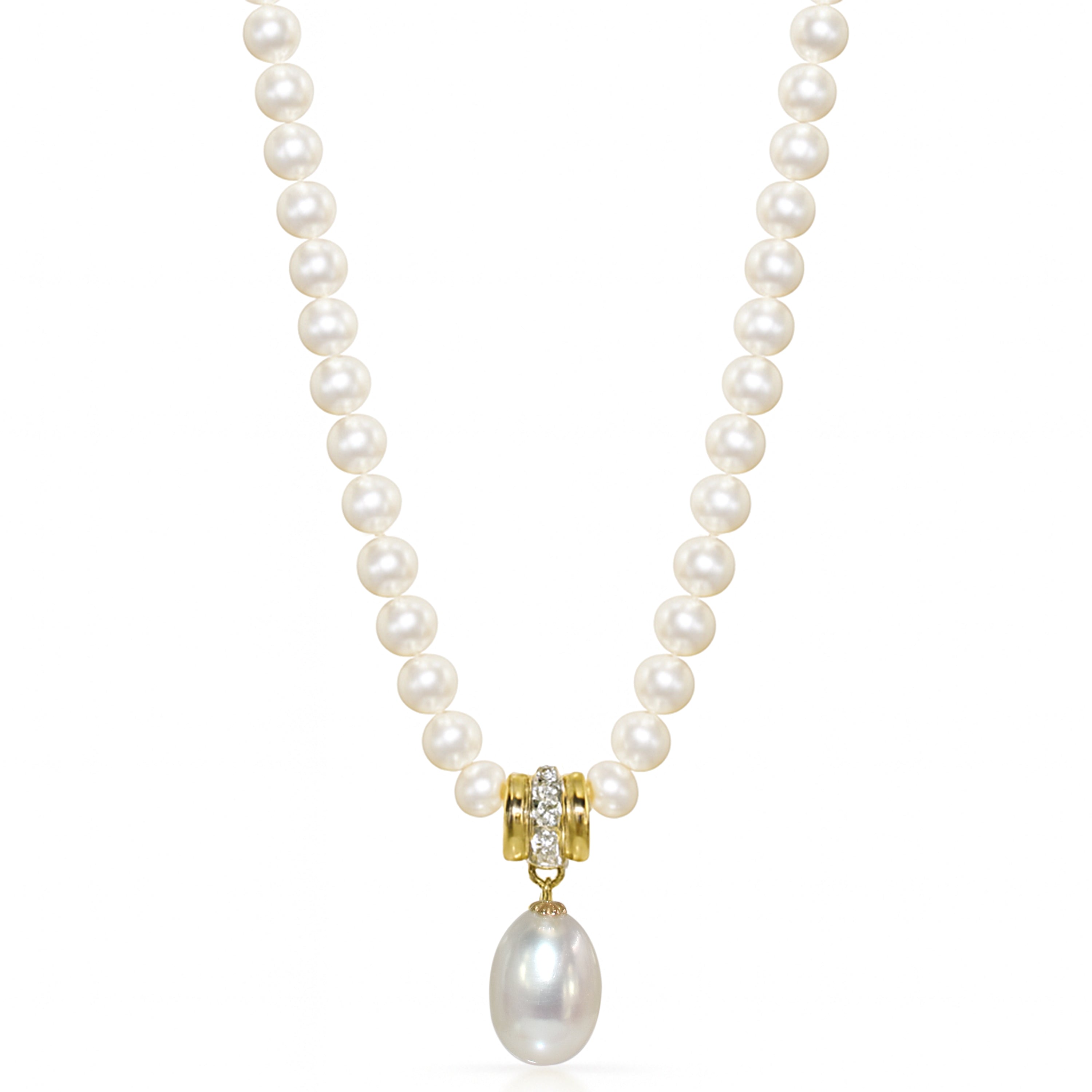 18k White Gold White Pearl Diamond Enhancer Pendant Necklace