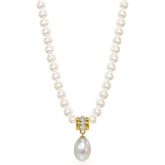 18k White Gold White Pearl Diamond Enhancer Pendant Necklace