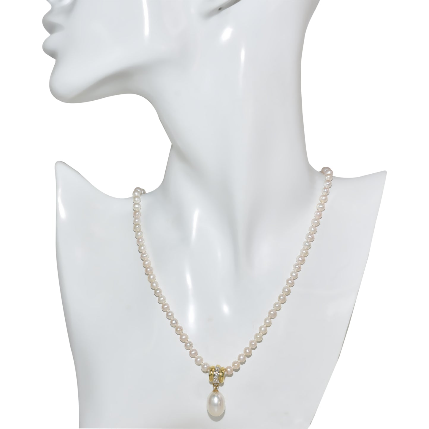 18k White Gold White Pearl Diamond Enhancer Pendant Necklace
