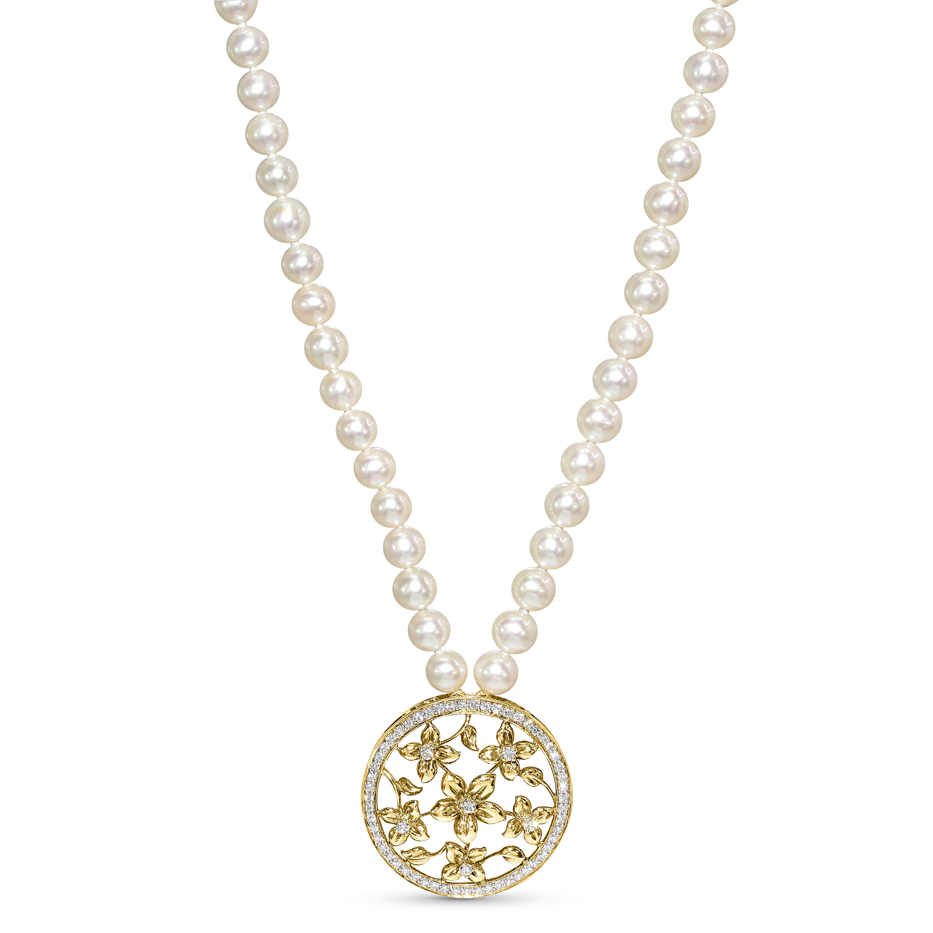 18k White Pearl Diamond Pendant Necklace