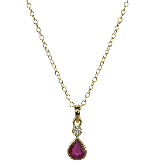 18k Ruby Drop Shape Diamond Necklace