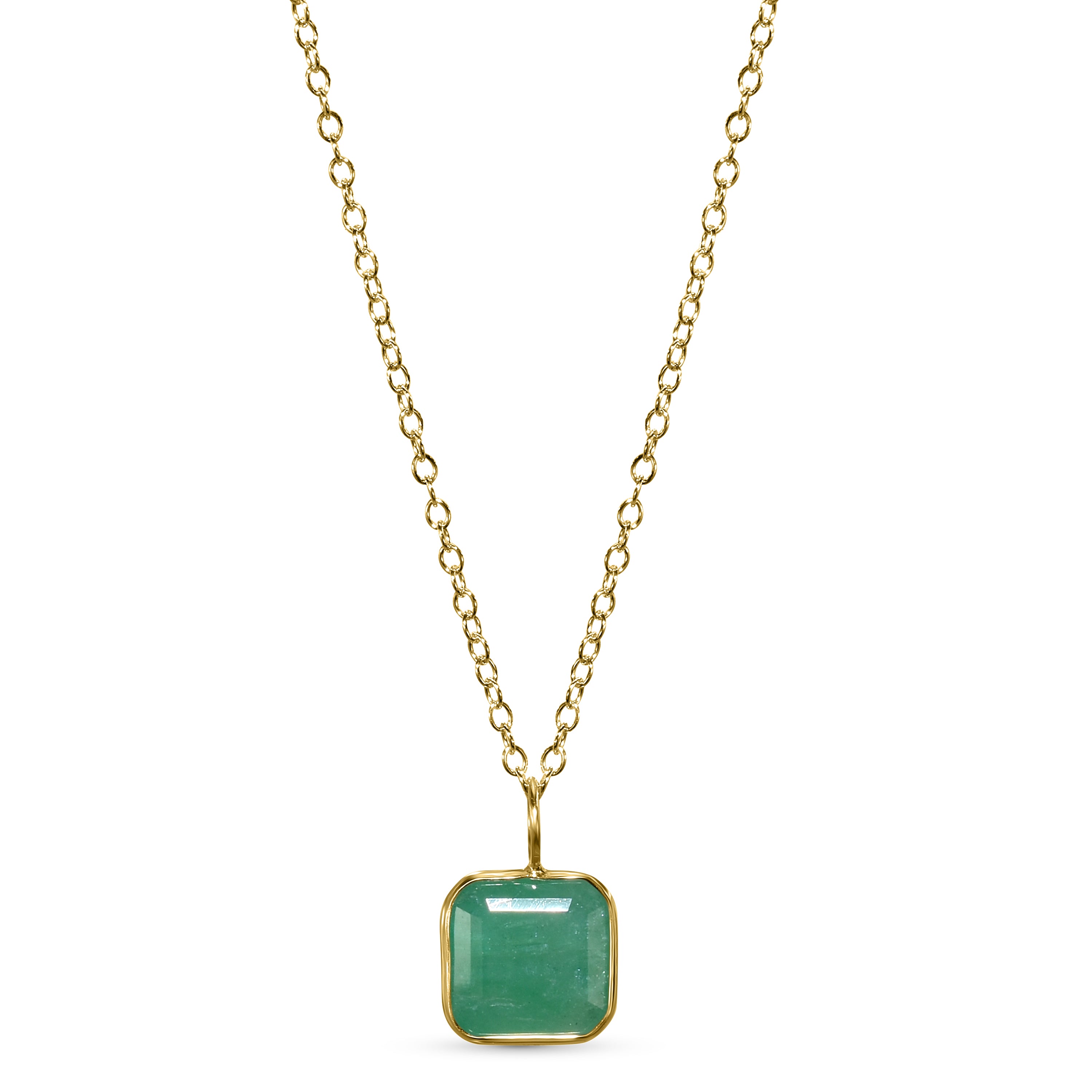 18k Emerald Square Bezel Necklace