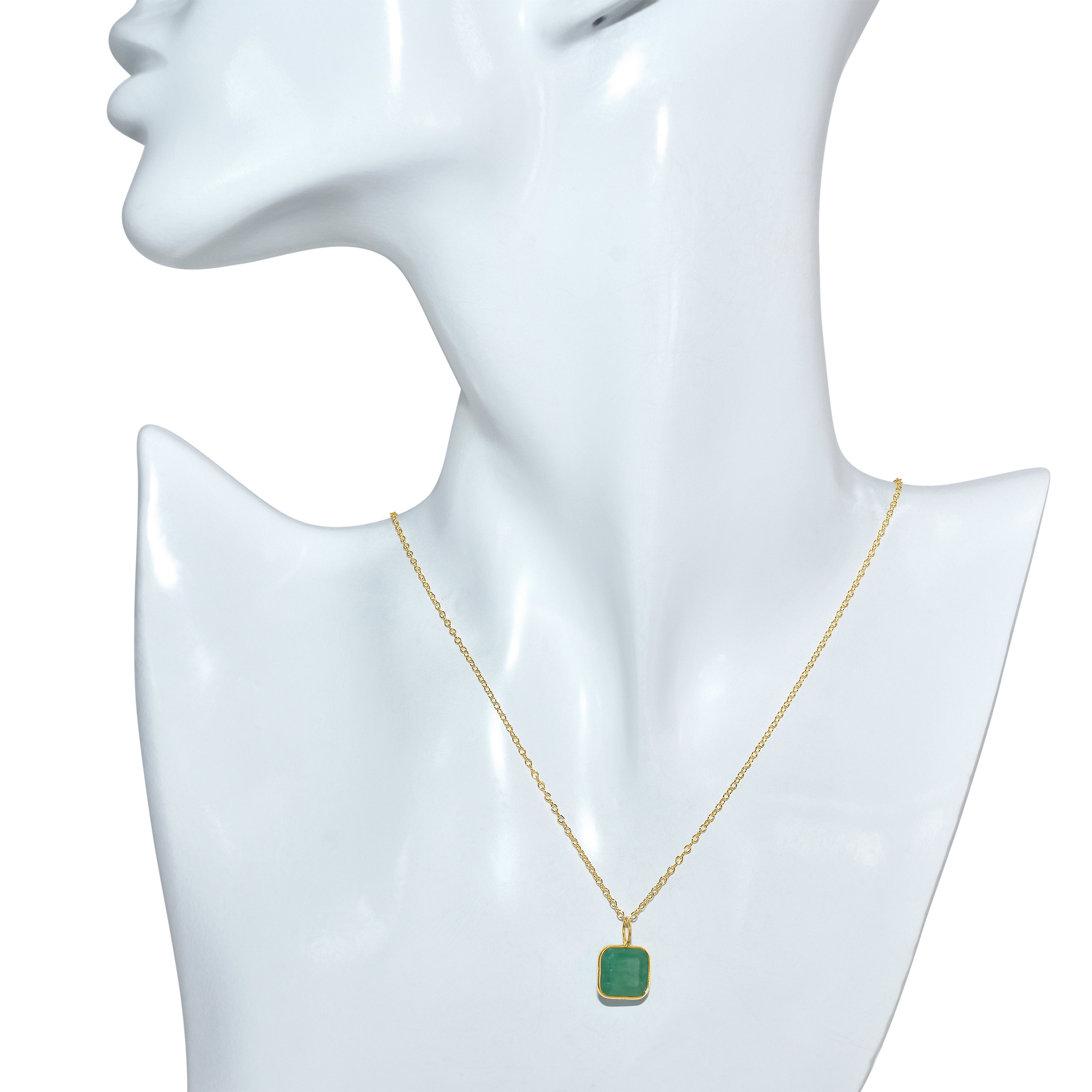 18k Emerald Square Bezel Necklace