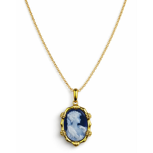 18k Carved Agate Cameo Pendant Necklace