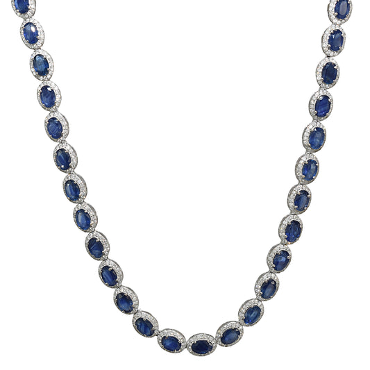 18k White Gold Sapphire Diamond Oval Cut Necklace
