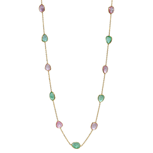 18k Emerald Pink Sapphire Multi Shape Necklace
