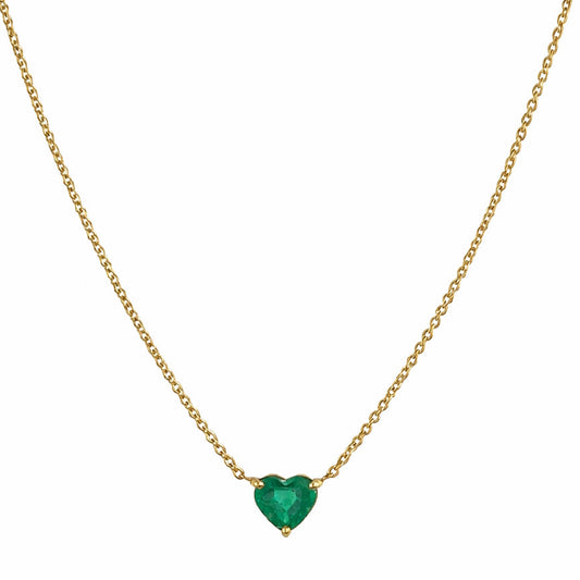 18k Emerald Heart Prong Necklace