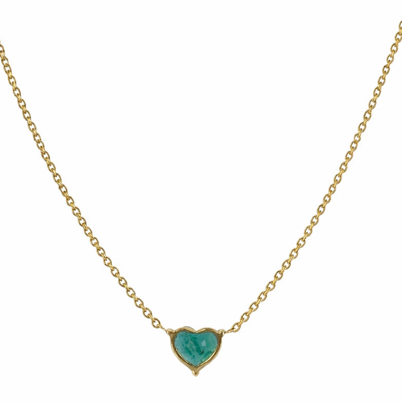 18k Emerald Heart Prong Necklace