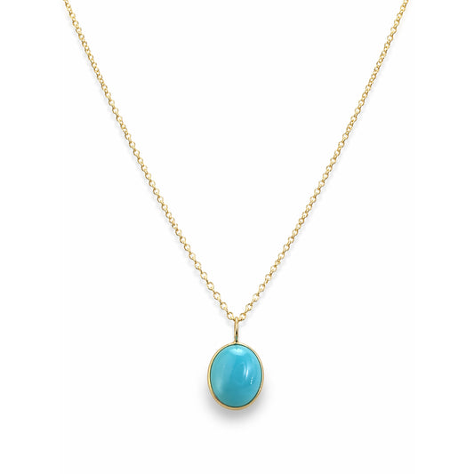 14k Turquoise Oval Bezel Pendant Necklace