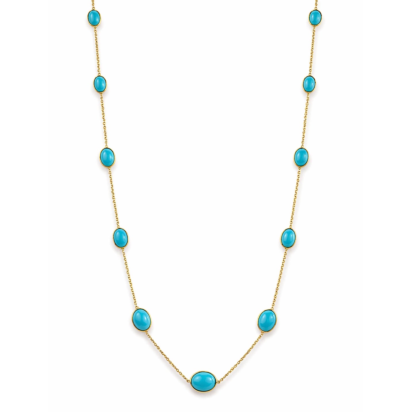 18k Turquoise Stones Oval Bezel Necklace