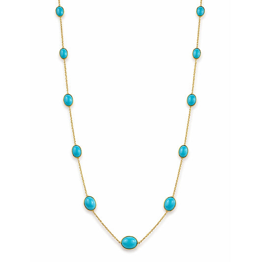 18k Turquoise Stones Oval Bezel Necklace