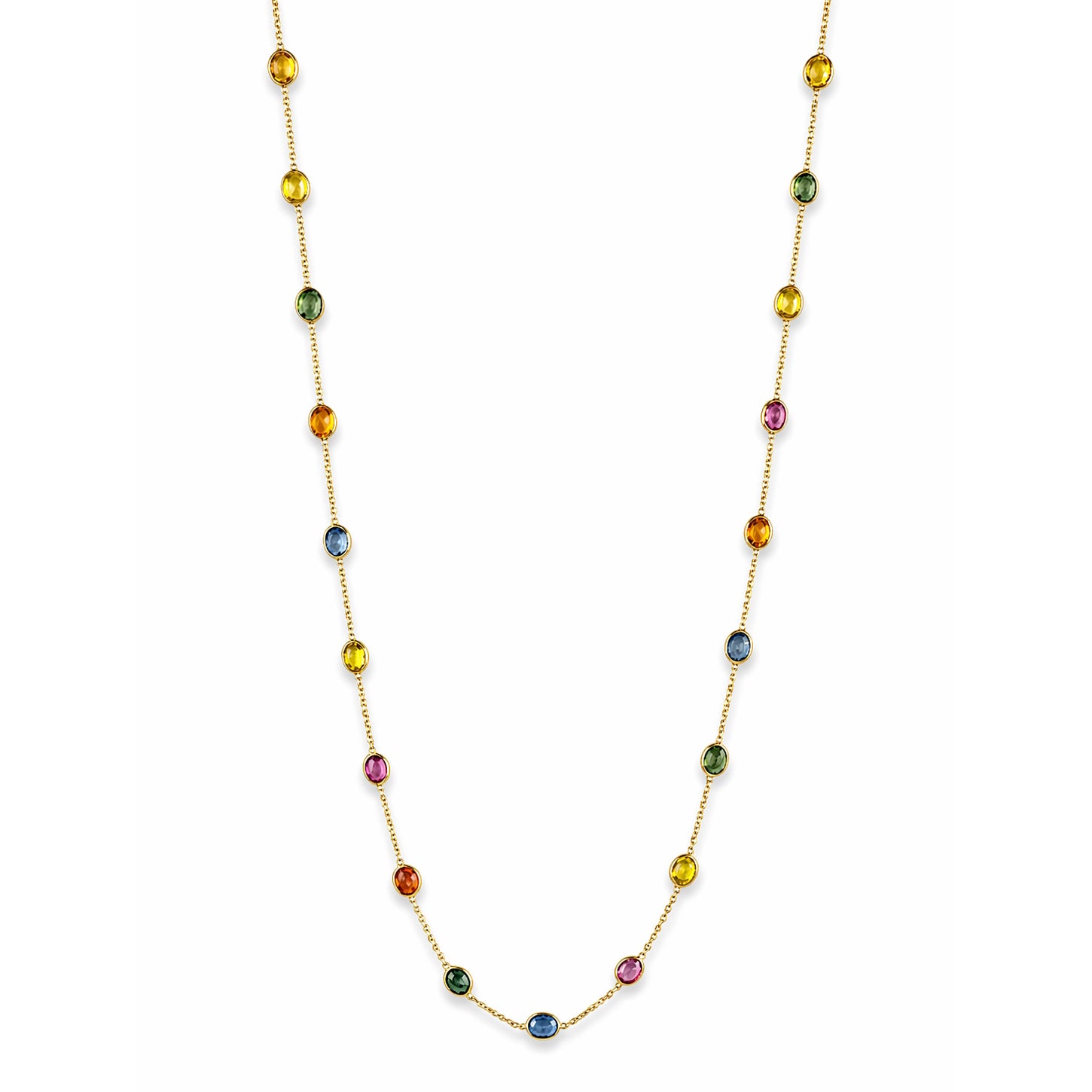 18k Multi Sapphire Stones Oval Bezel Necklace