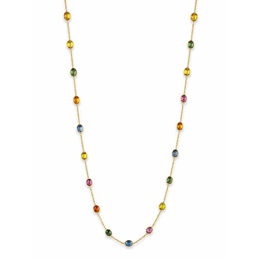 18k Multi Sapphire Stones Oval Bezel Necklace