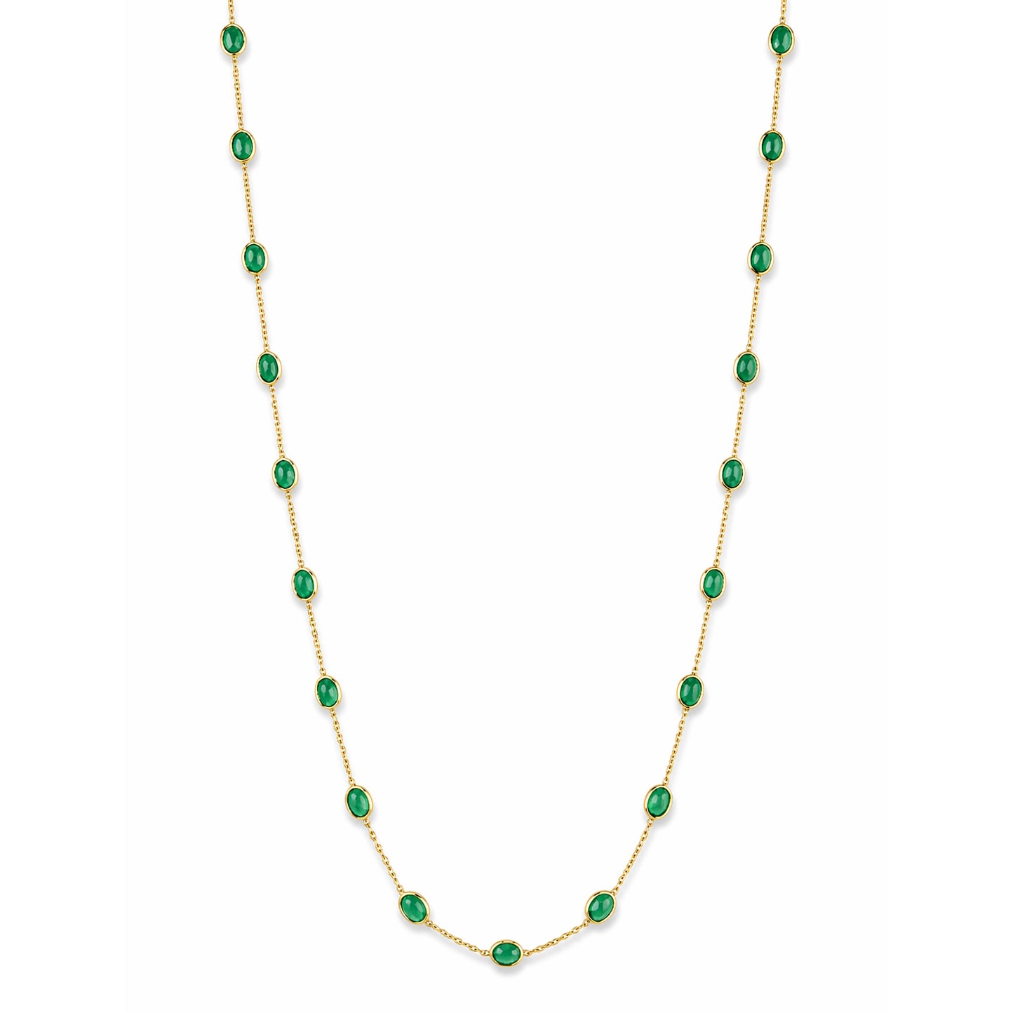 18k Emerald Stones Oval Bezel Necklace