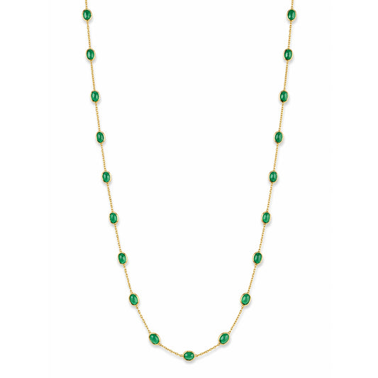 18k Emerald Stones Oval Bezel Necklace