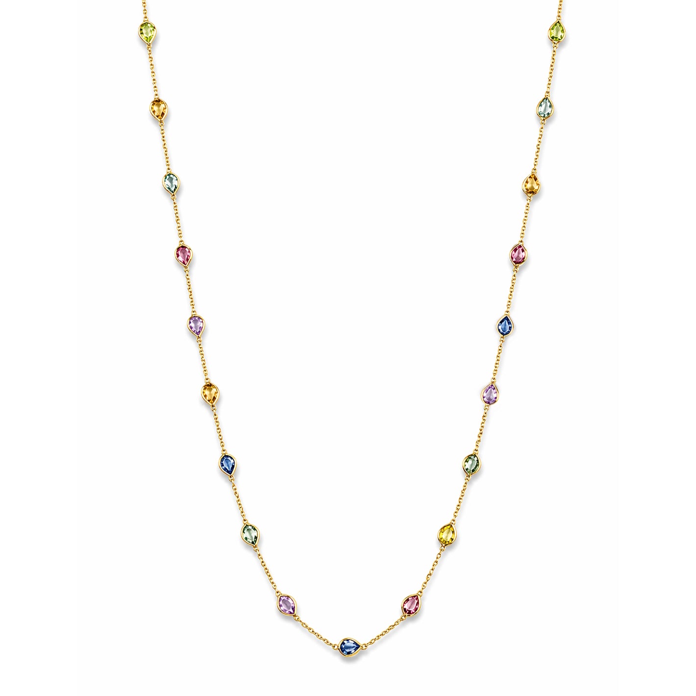 18k Multi Sapphire Stones Oval Bezel Necklace