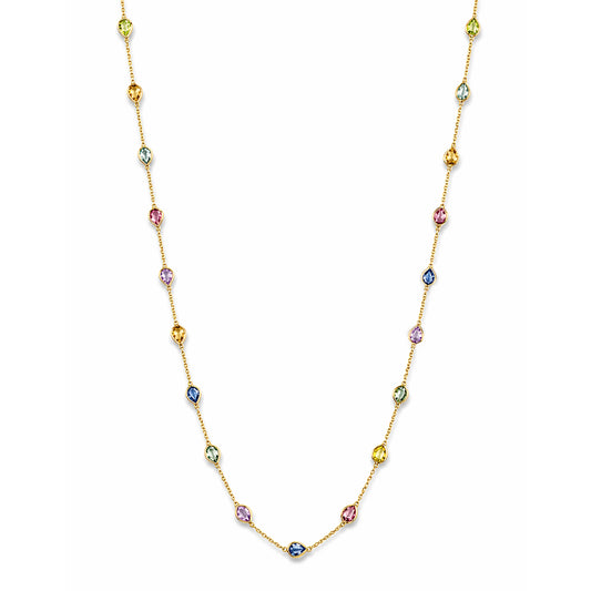 18k Multi Sapphire Stones Oval Bezel Necklace