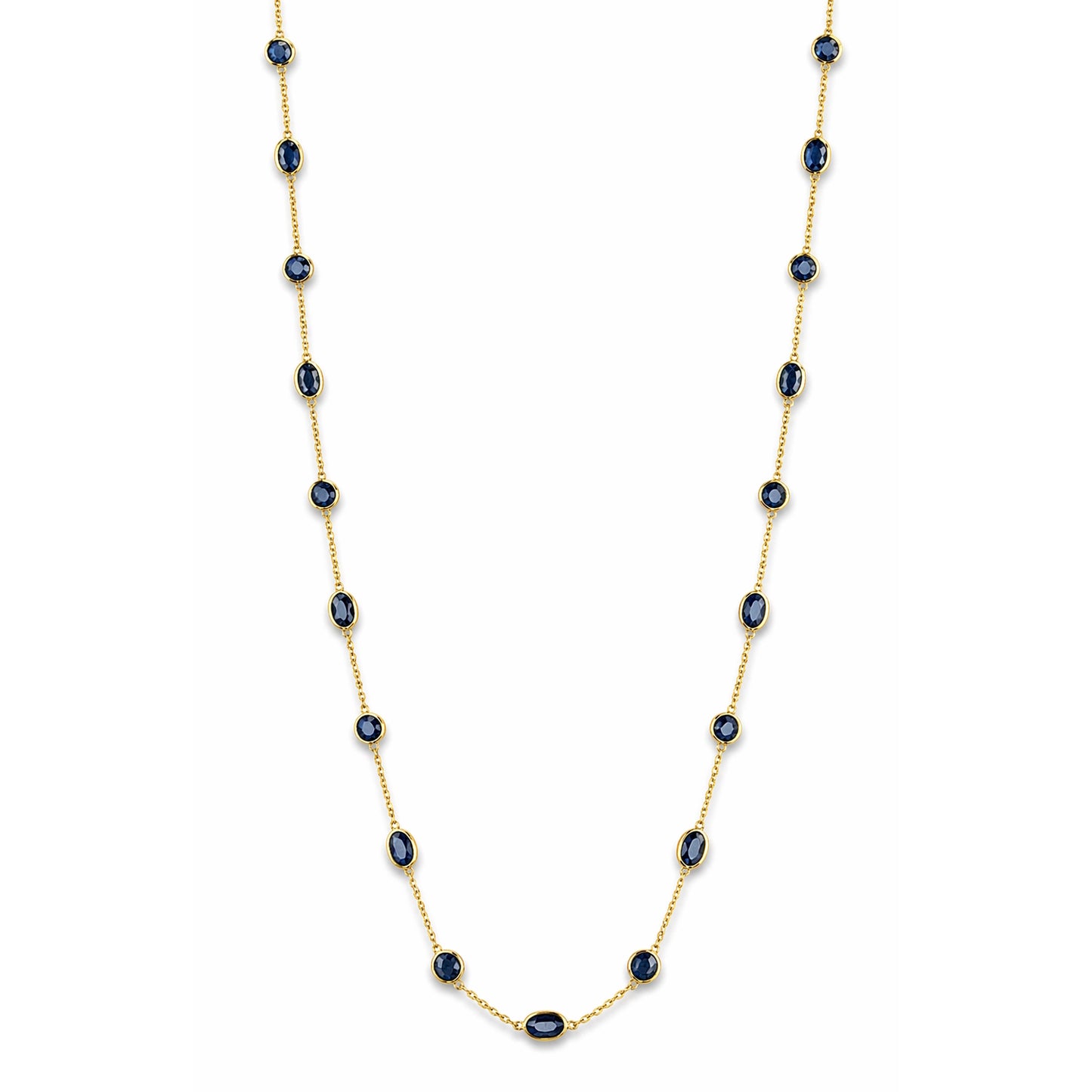 18k Sapphire Stones Oval Bezel Necklace