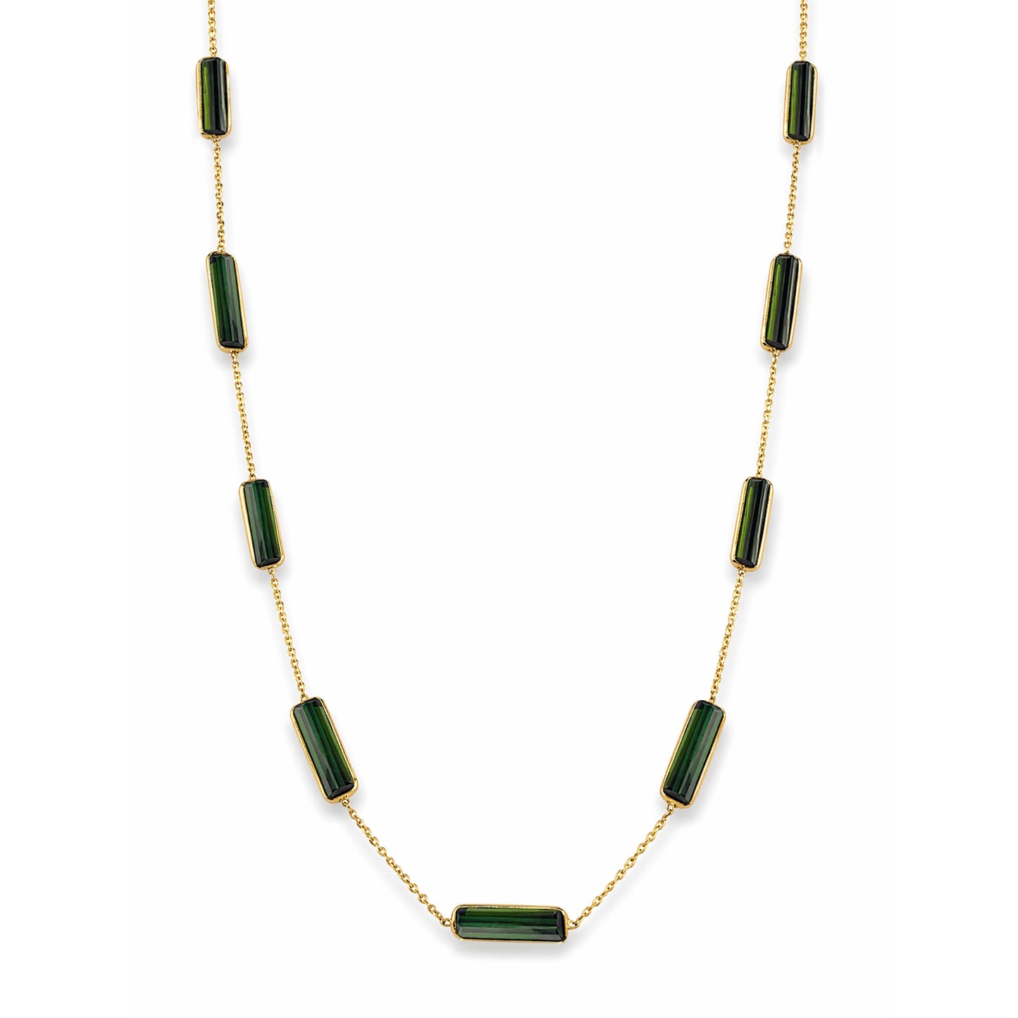 18k Green Tourmaline Rectangular Bezel Necklace