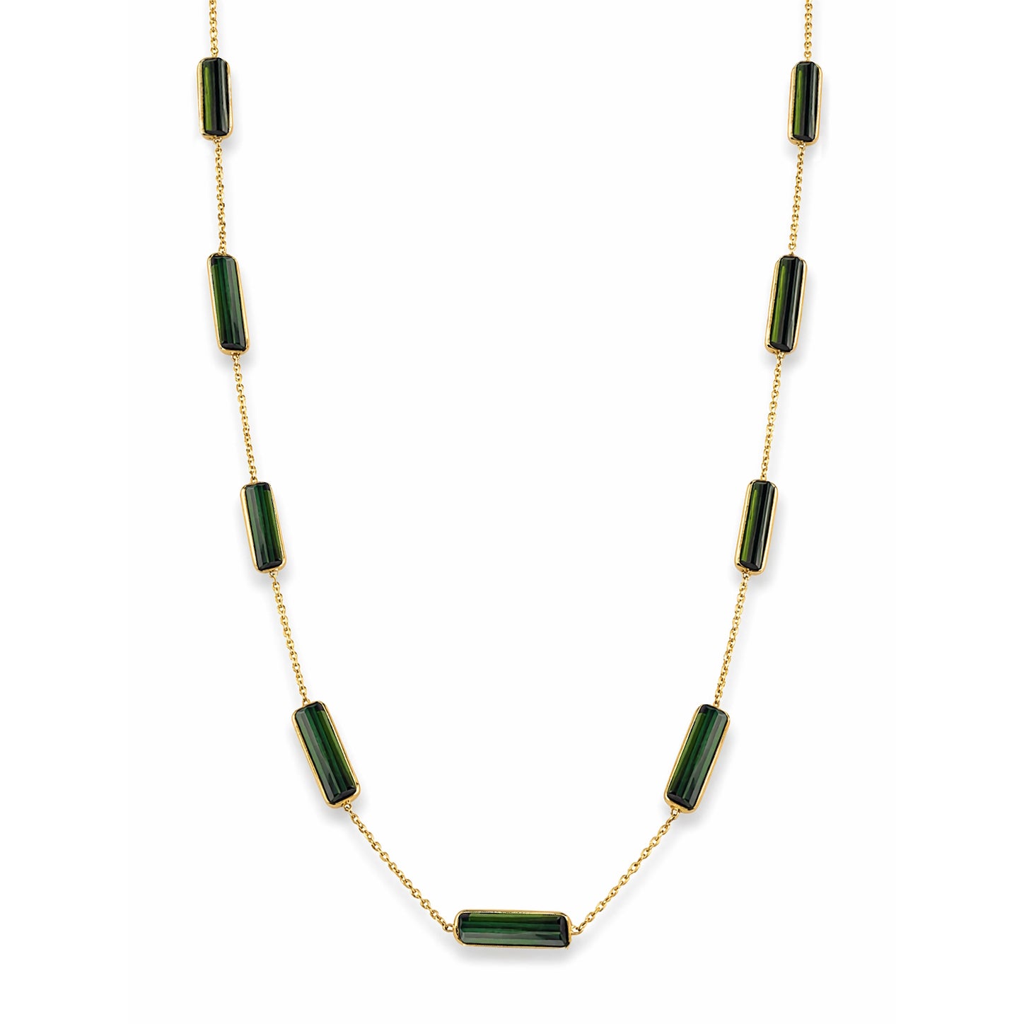 18k Green Tourmaline Rectangular Bezel Necklace