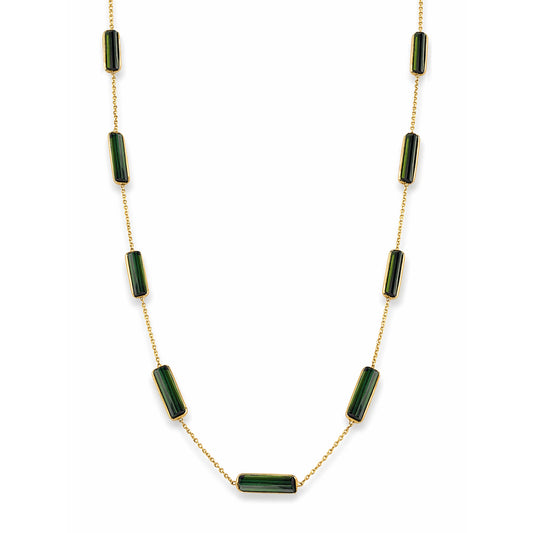 18k Green Tourmaline Rectangular Bezel Necklace