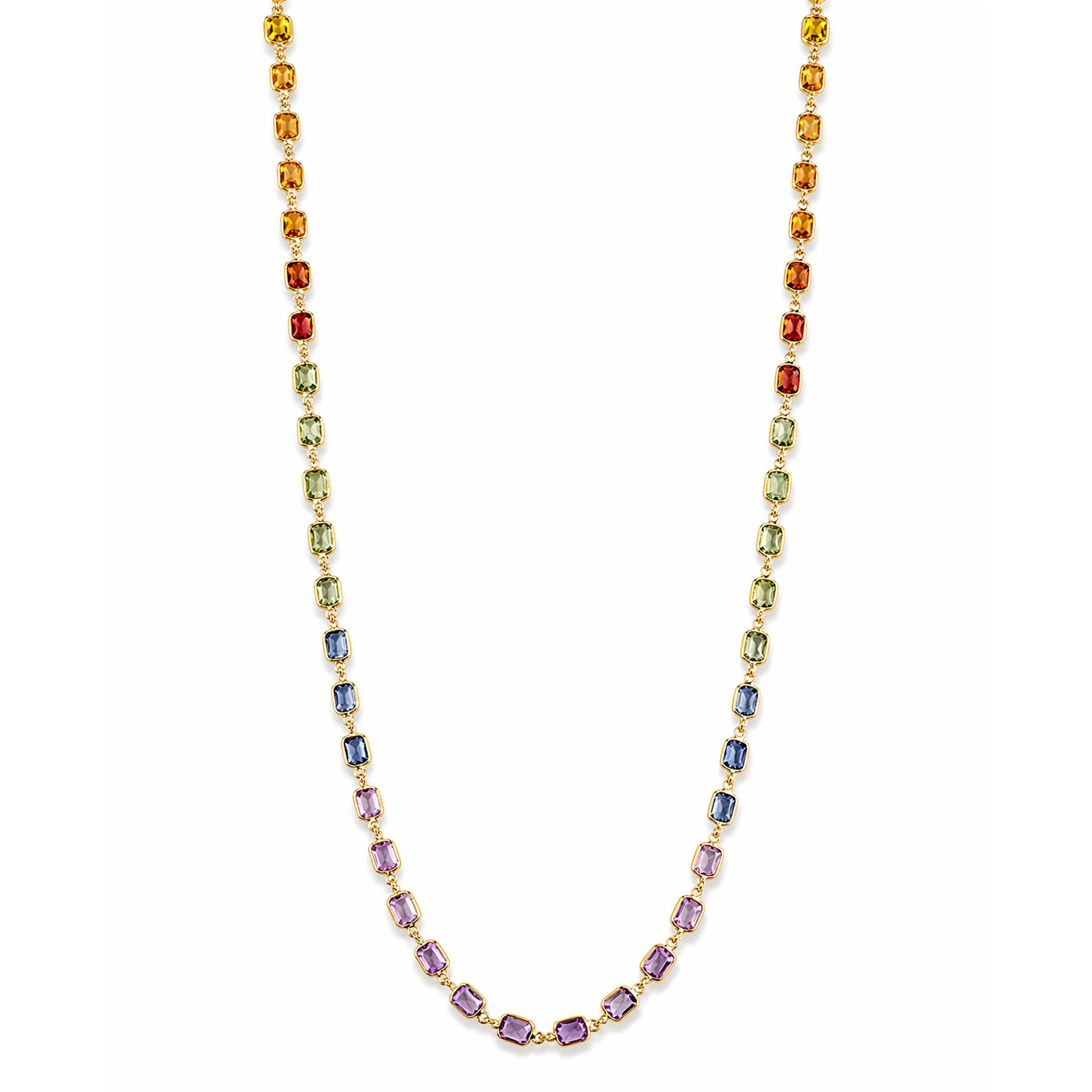 18k Multi Sapphire Bezel Stones Necklace