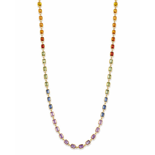 18k Multi Sapphire Bezel Stones Necklace