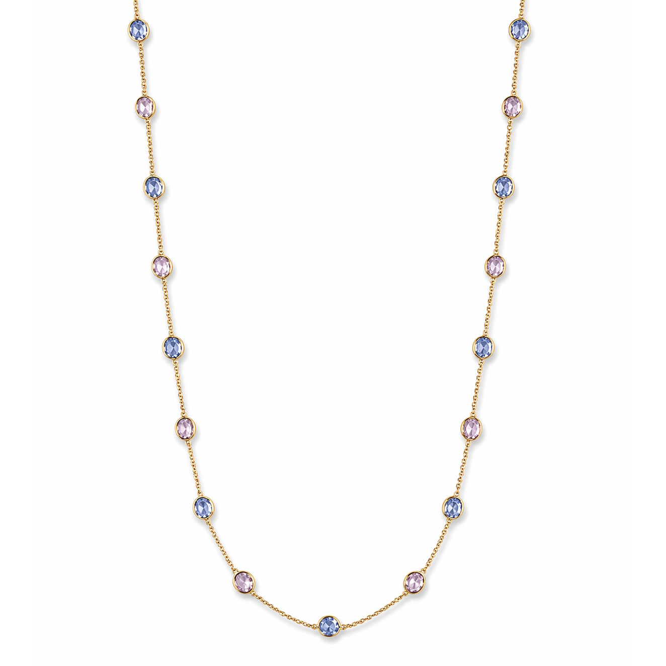 18k Tanzanite & Pink Tourmaline Bezel Stones Necklace