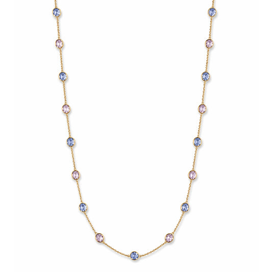 18k Tanzanite & Pink Tourmaline Bezel Stones Necklace