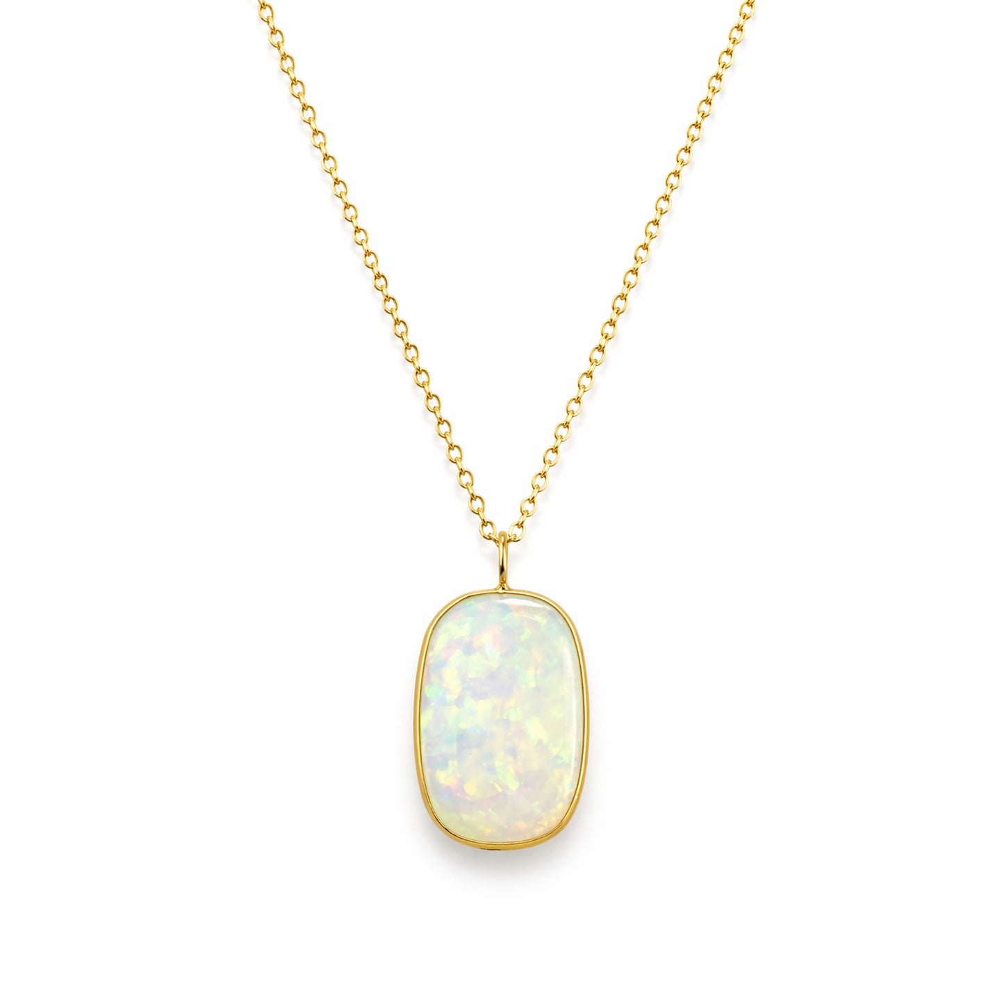 18k Opal Cushion Bezel Pendant Necklace