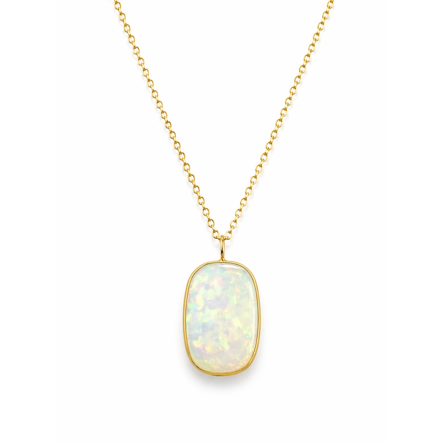 18k Opal Cushion Bezel Pendant Necklace