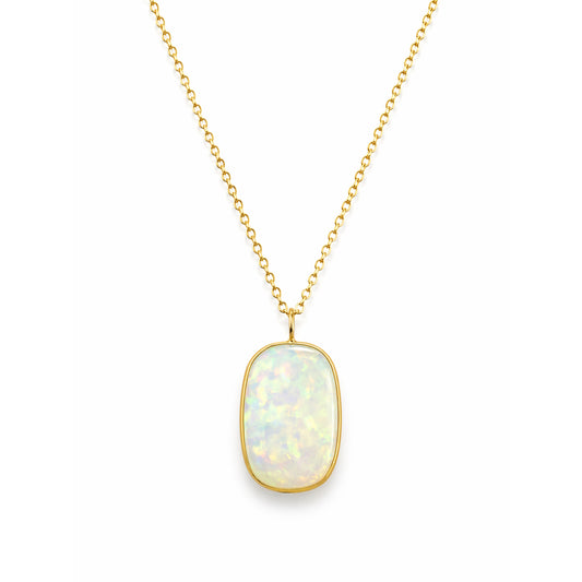 18k Opal Cushion Bezel Pendant Necklace