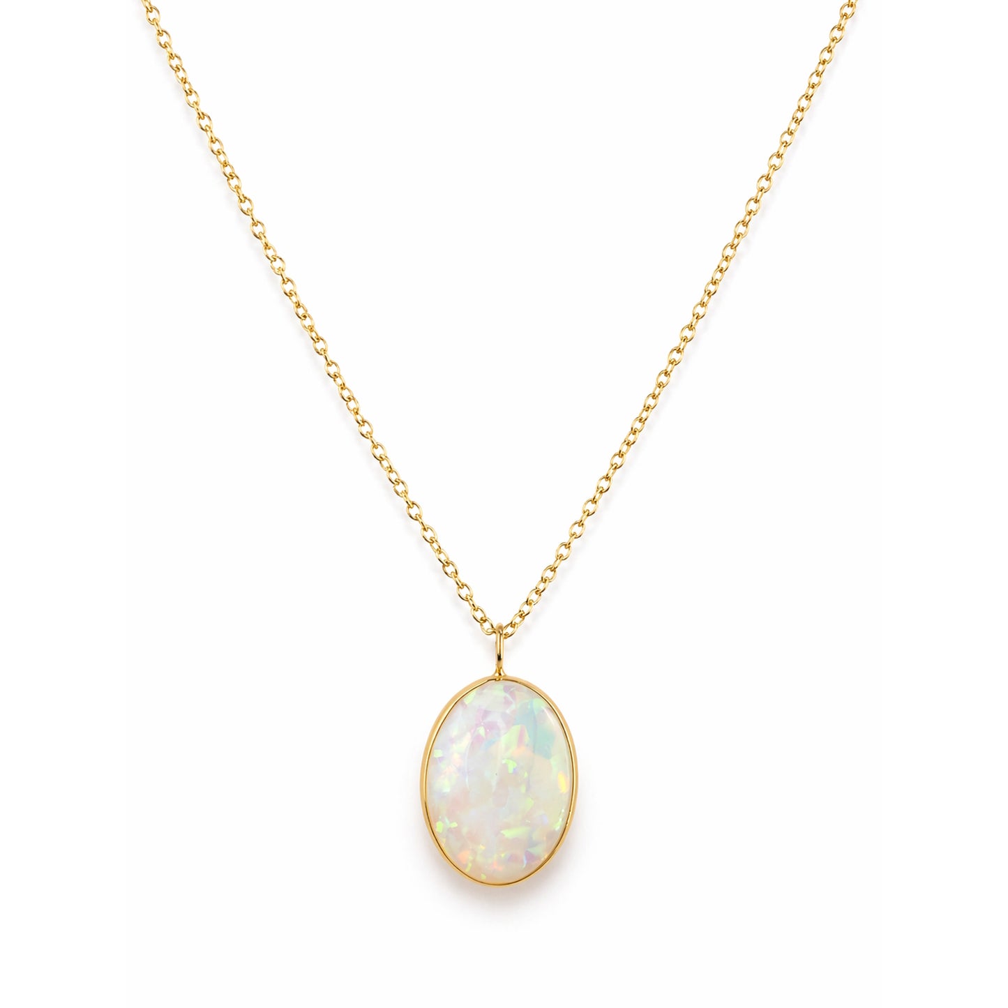 18k Opal Oval Bezel Pendant Necklace