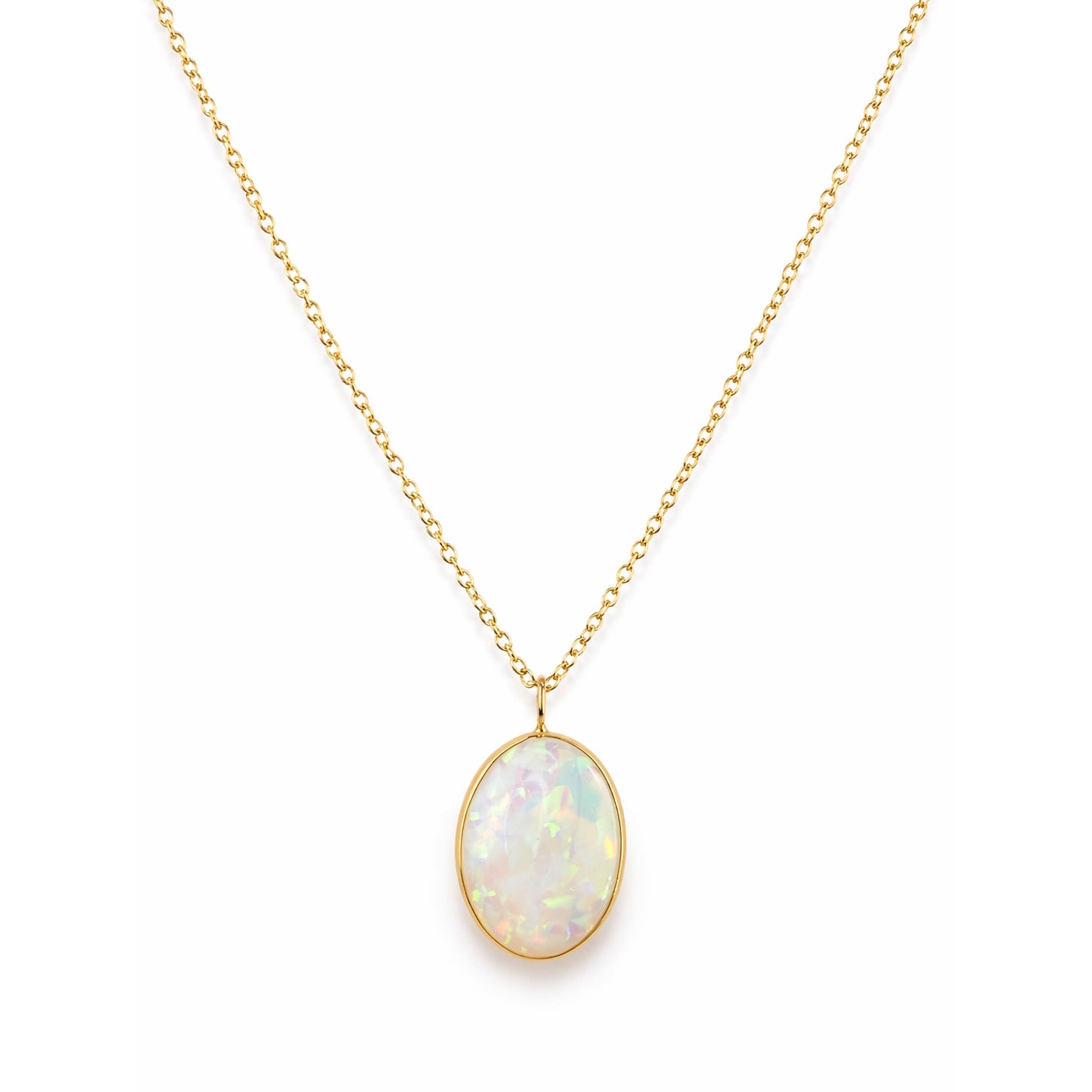 18k Opal Oval Bezel Pendant Necklace