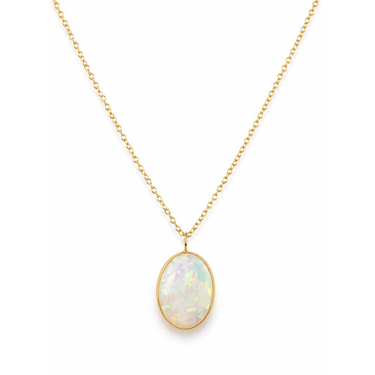 18k Opal Oval Bezel Pendant Necklace