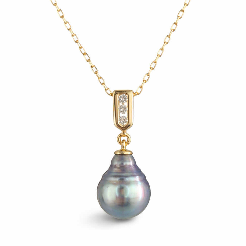 14k Tahitian Baroque South Sea Pearl Diamond Pendant Necklace