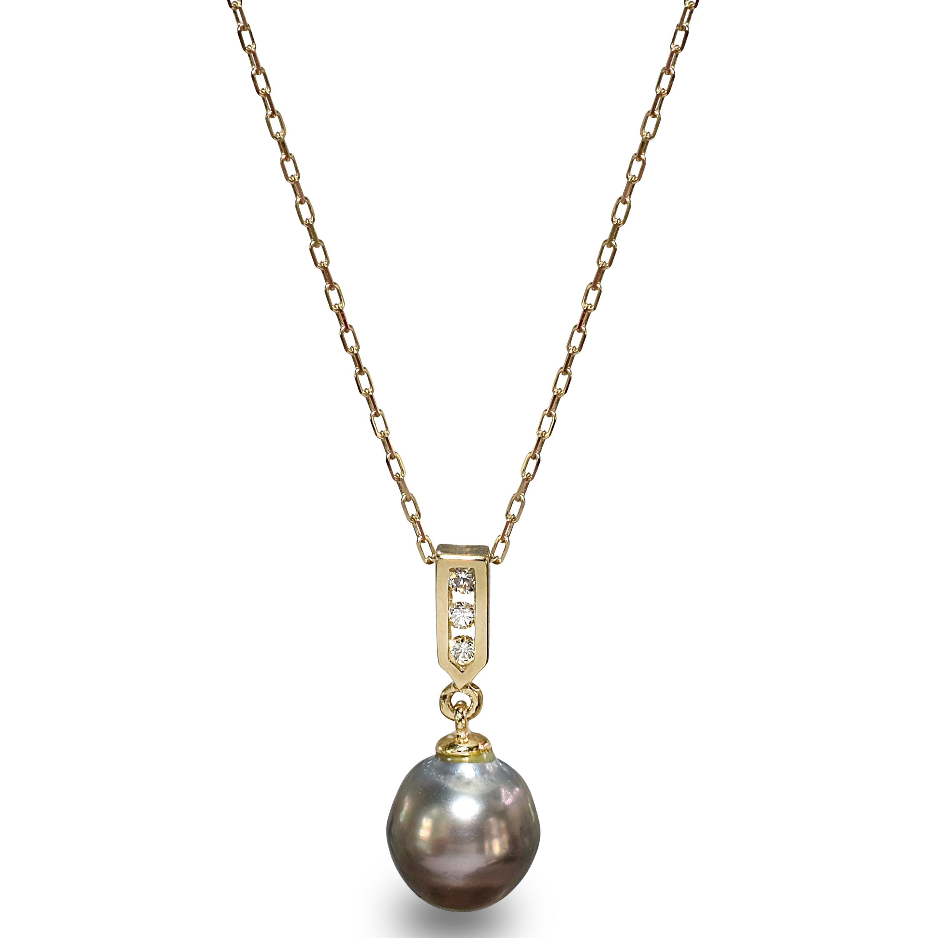 14k Tahitian Baroque South Sea Pearl Diamond Pendant Necklace