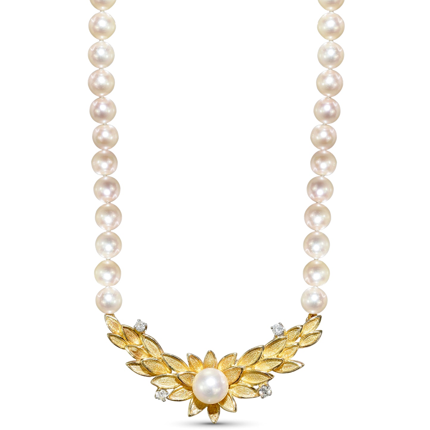 18k Japan Akoya Cultured Pearl Diamond Motif V Shape Necklace