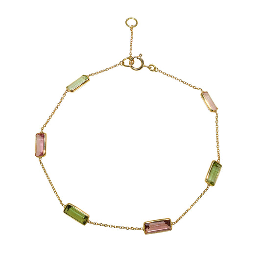 18k Multi Tourmaline Rectangle Bezel Bracelet