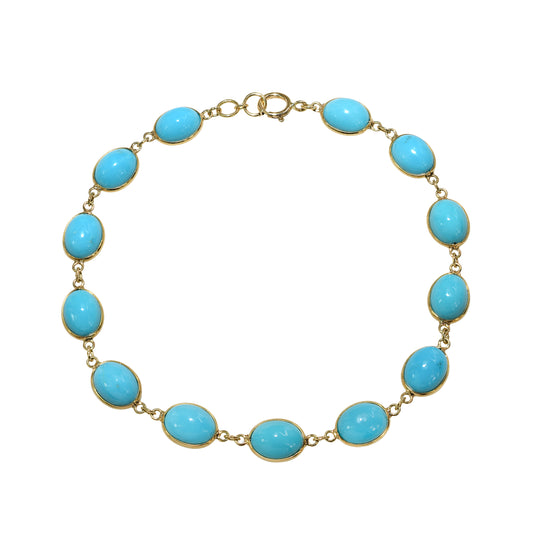 18k Turquoise Oval Bezel Bracelet