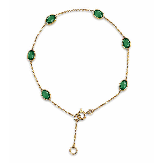 18k Emerald Stones Round Bezel Bracelet