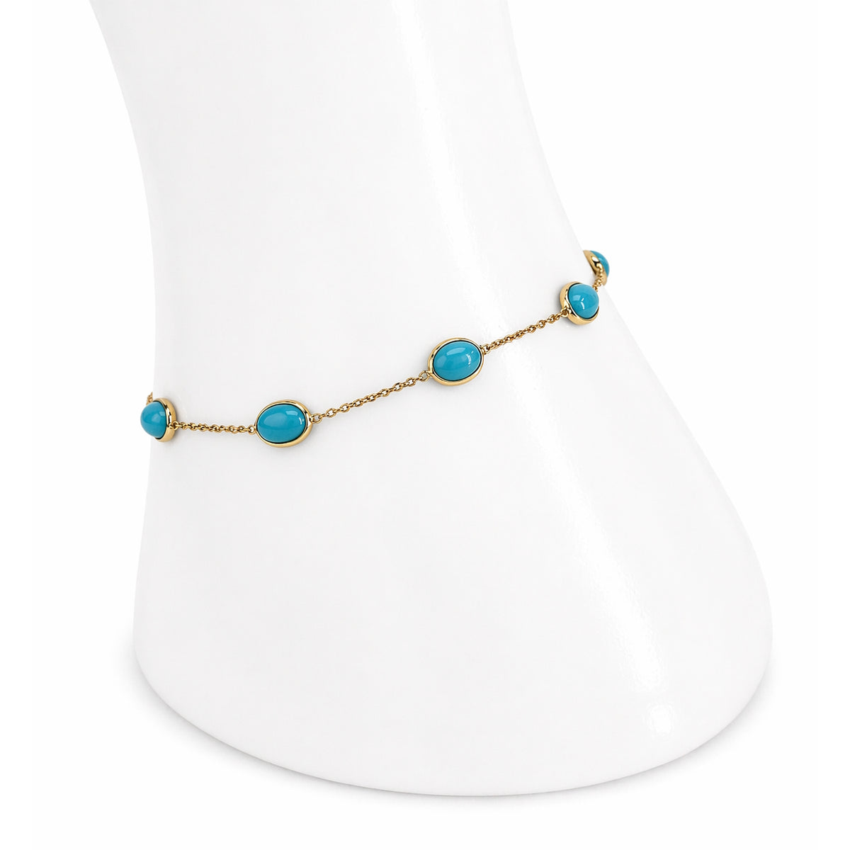 18k Turquoise Stones Oval Bezel Bracelet